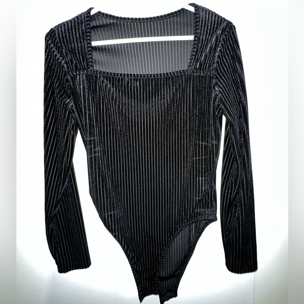 Black velvet striped bodysuit